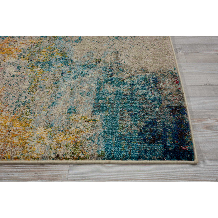 Williston Adrihana Performance Blue/Yellow Rug & Reviews Wayfair